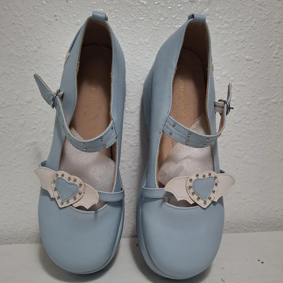 New Heart Valentine Mary jane Platform Shoes Light Blue - Picture 6 of 10